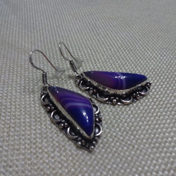 Gorgeous "PURPLE BOTSWANA AGATE" Handmade Dangle Sterling Earrings #241B - Picture 4 of 4